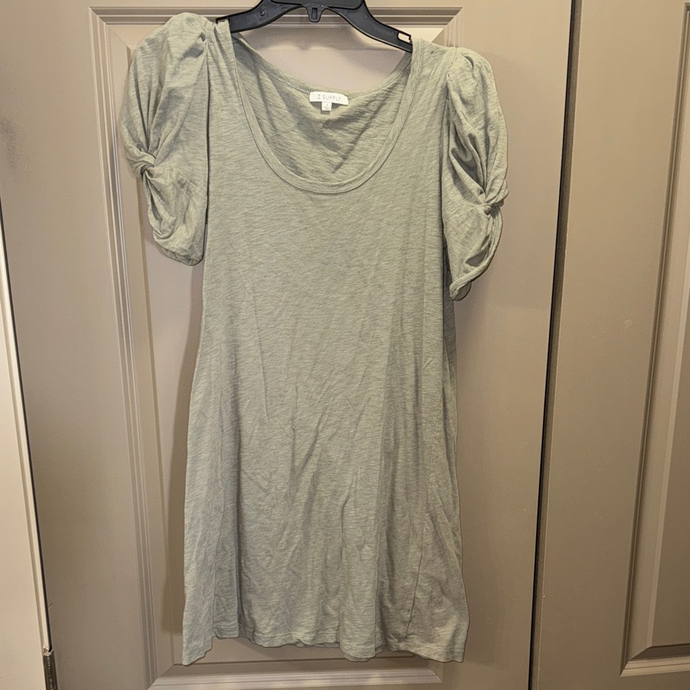 Z Supply cotton tshirt dress with rushed knotted Sleeves